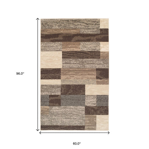 12' Beige Slate Gray And Brown Patchwork Runner Rug
